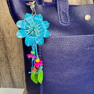 Leather Flower Purse Charm Genuine Leather Bag Charm NEW FAST SHIP